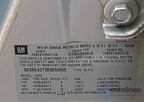 2008 Saturn Vue V6 Xr из США, поврежденный, VIN 3GSDL63708S656566